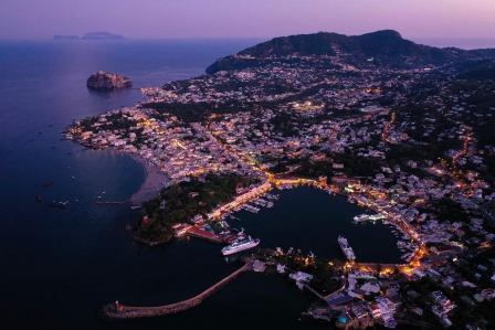 top view of the island of Ischia at dawn